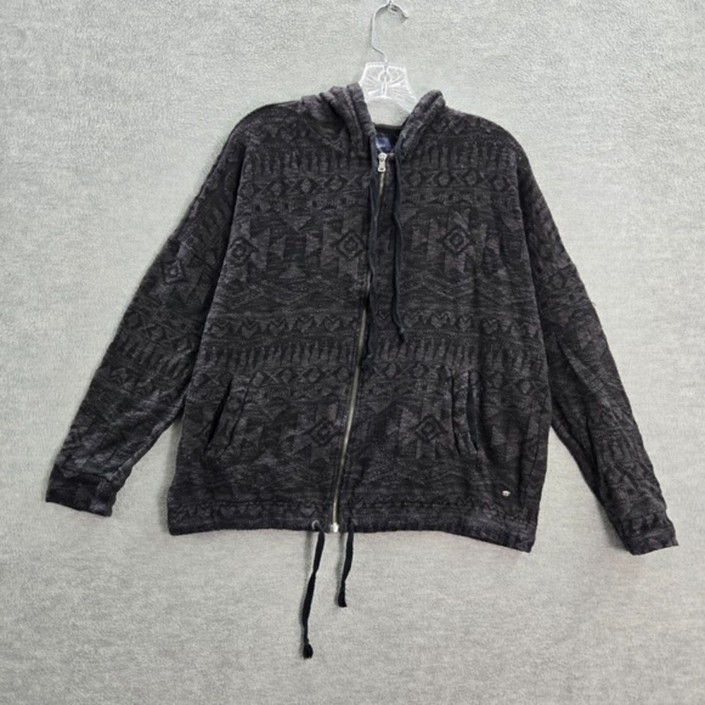 American Eagle Women Sweatshirt Large Gray Geometric Hoodie Full Zip Drawstring